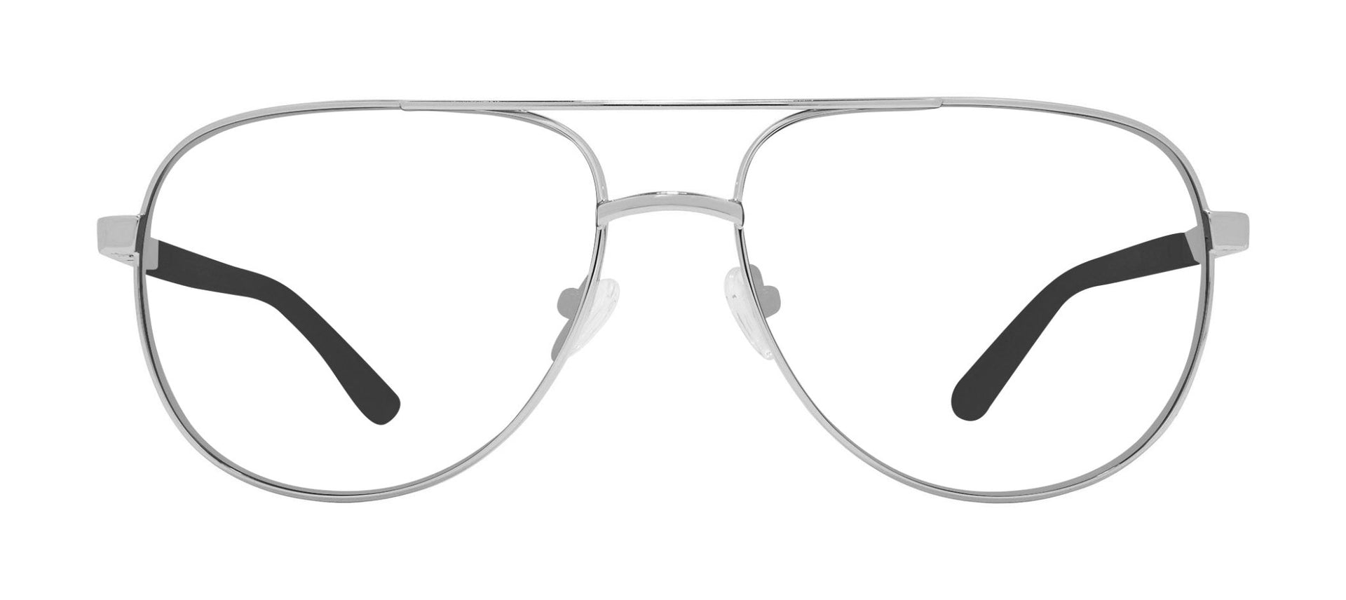A pair of metal framed eyeglasses with clear lenses and anti-reflective coating