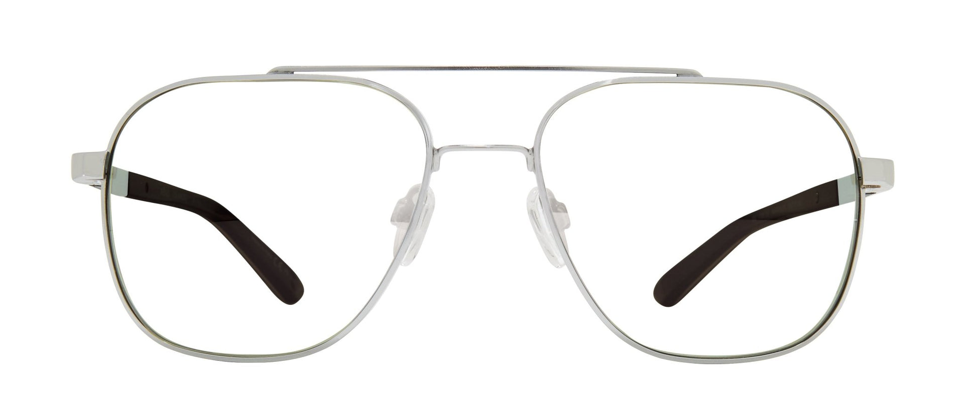 A pair of square-shaped, full frame metal eyeglasses with a double bridge design.