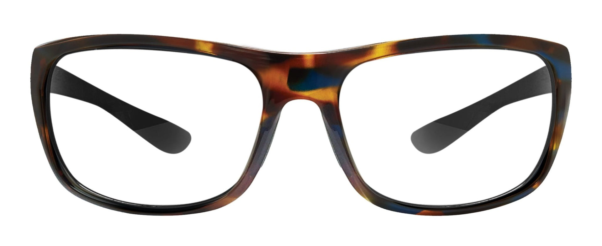 A pair of eyeglass frames with a patterned full frame design.