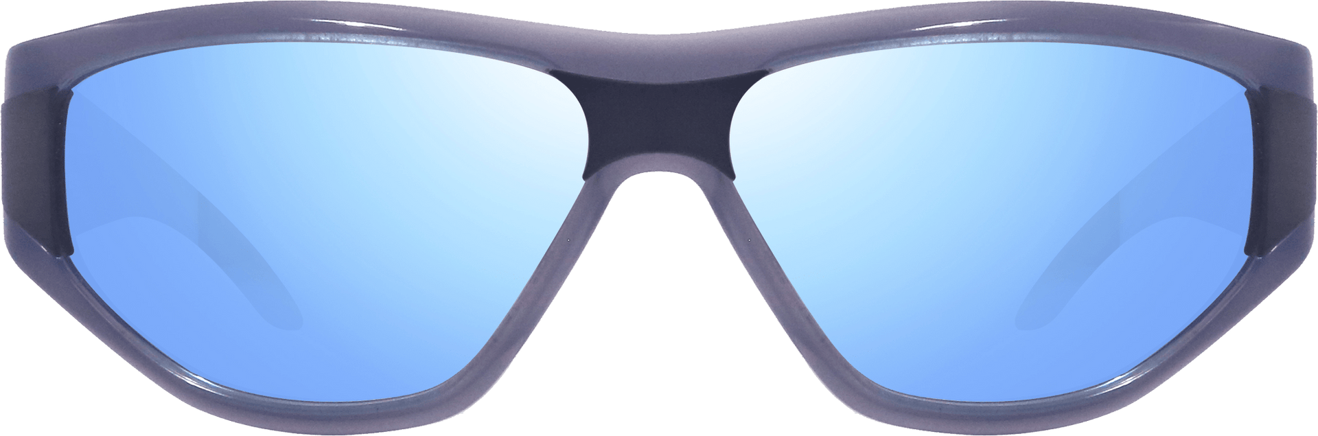 Sunglasses with blue lenses and gray frame on a transparent background