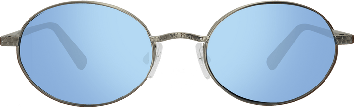 Python IV round metal sunglasses with blue mirrored lenses and spring hinges