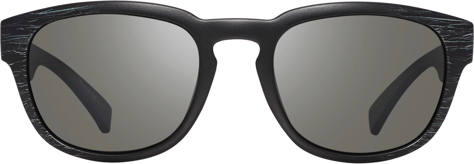 A pair of black polarized sunglasses with a keyhole bridge and non-slip nose pads.