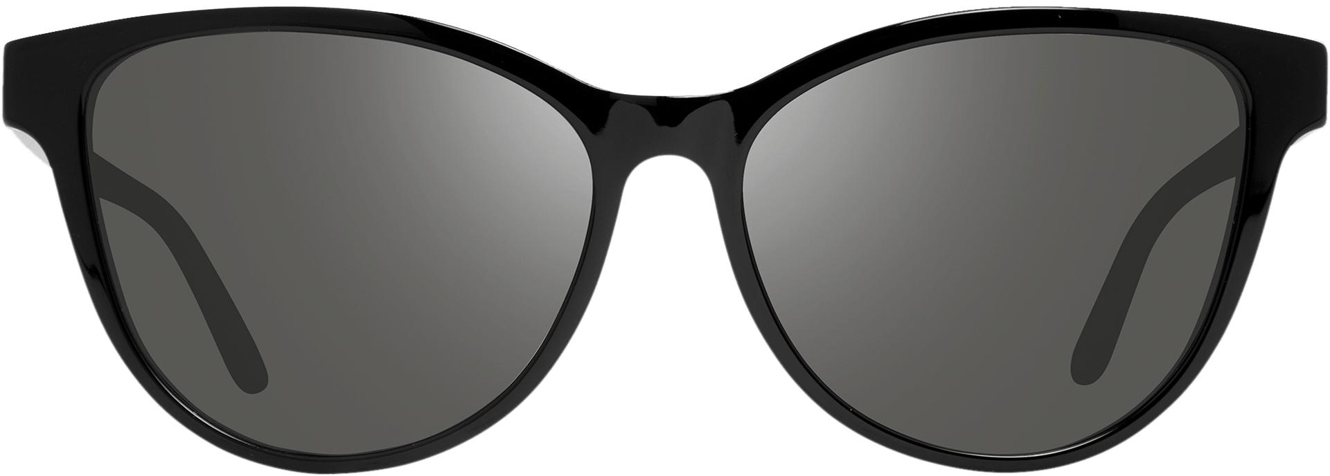 A pair of Daphne brand polarized sunglasses with a cat-eye silhouette, featuring black frames and gray lenses.