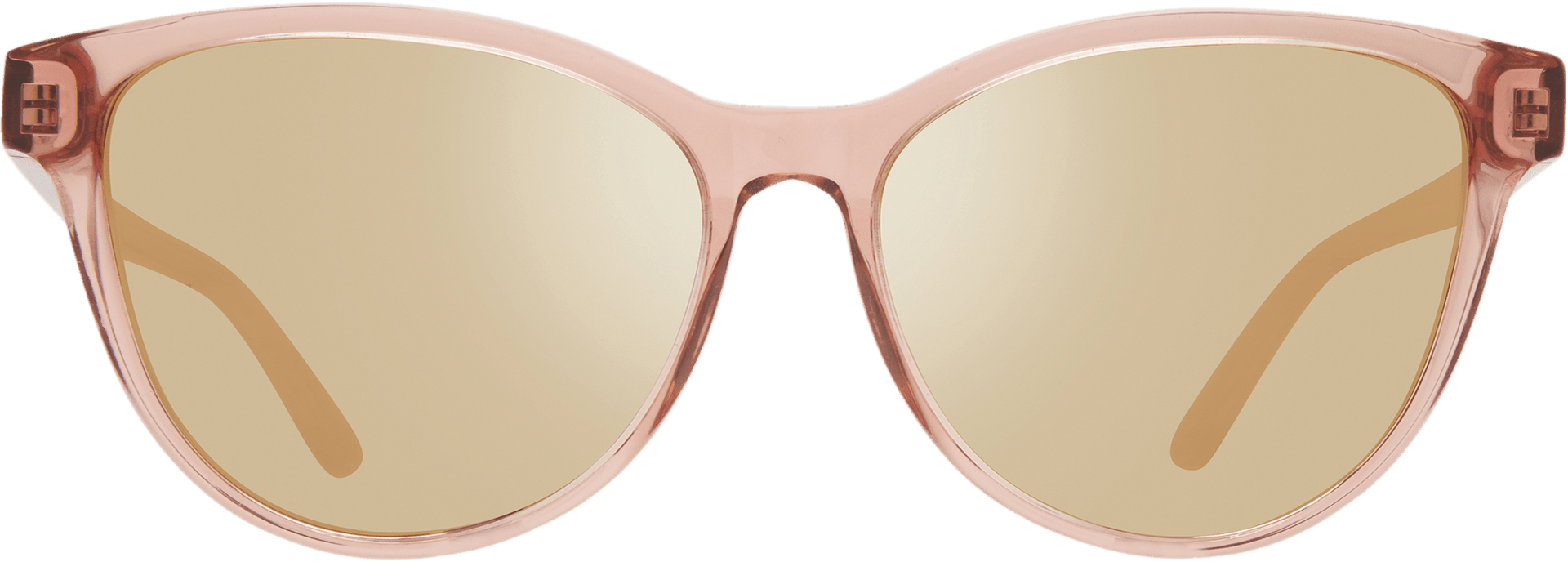 A pair of Daphne brand polarized sunglasses with a cat-eye silhouette, featuring champagne lenses and pink frames.
