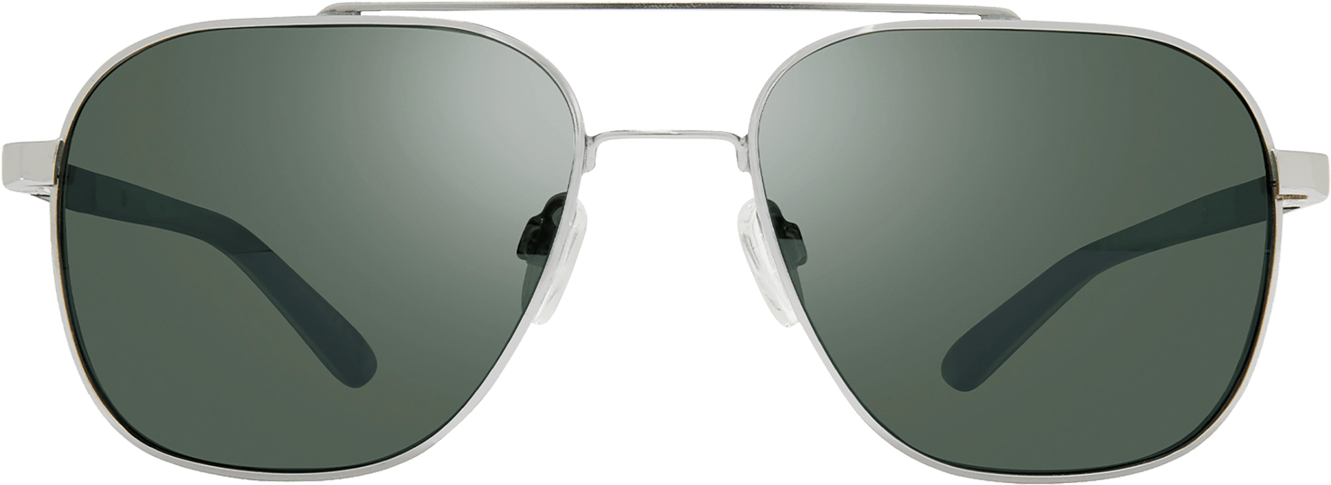 A pair of aviator-style sunglasses with a metallic frame and dark lenses.