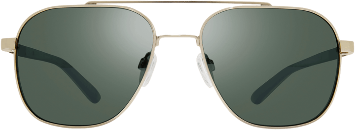 A pair of aviator-style sunglasses with a metallic frame and dark lenses.