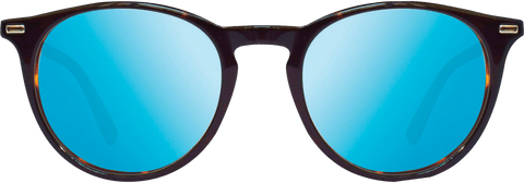 Sierra sunglasses with dark tortoiseshell frame and bright blue mirrored lenses