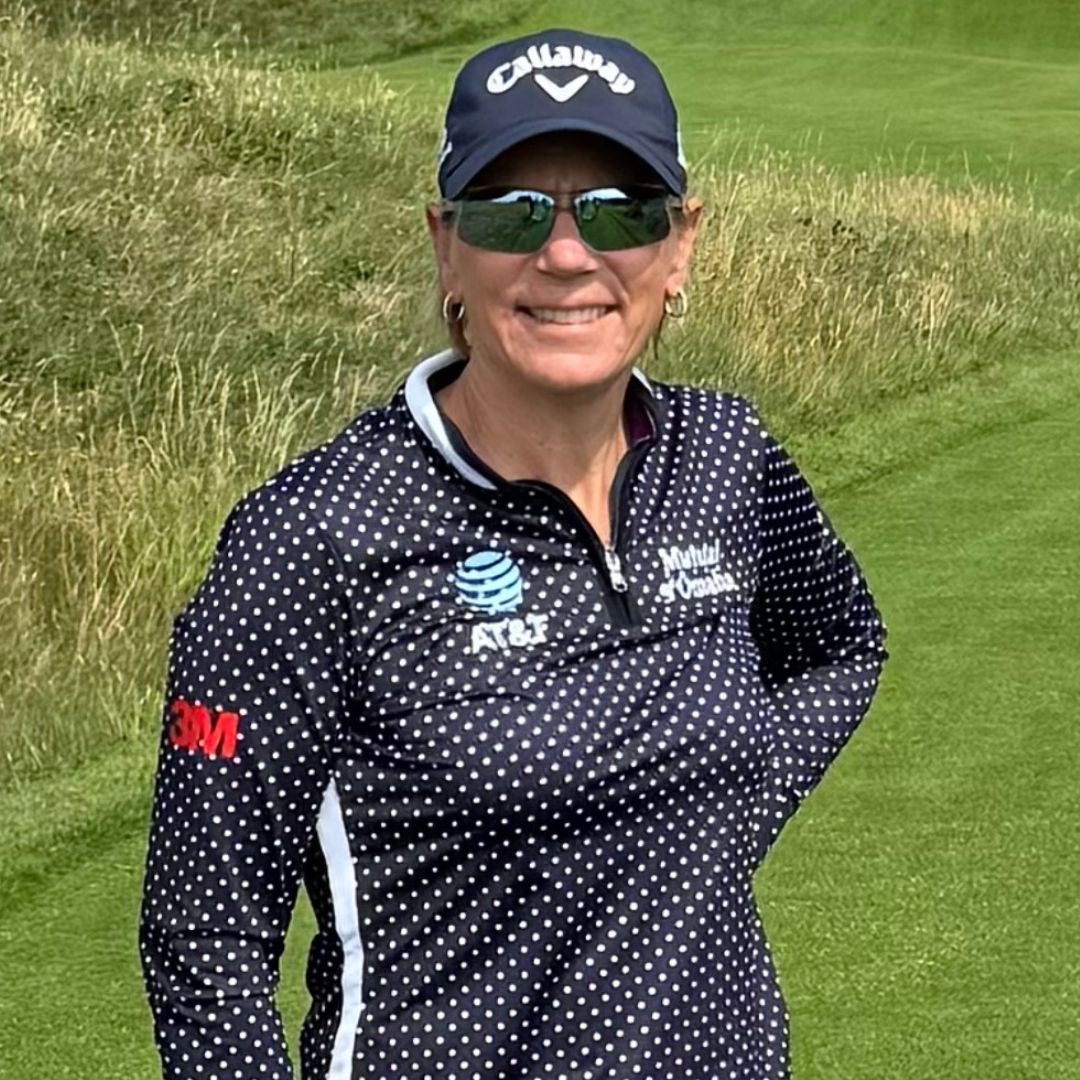 Annika Sorenstam wearing Annika 2 sunglasses on the golf course.