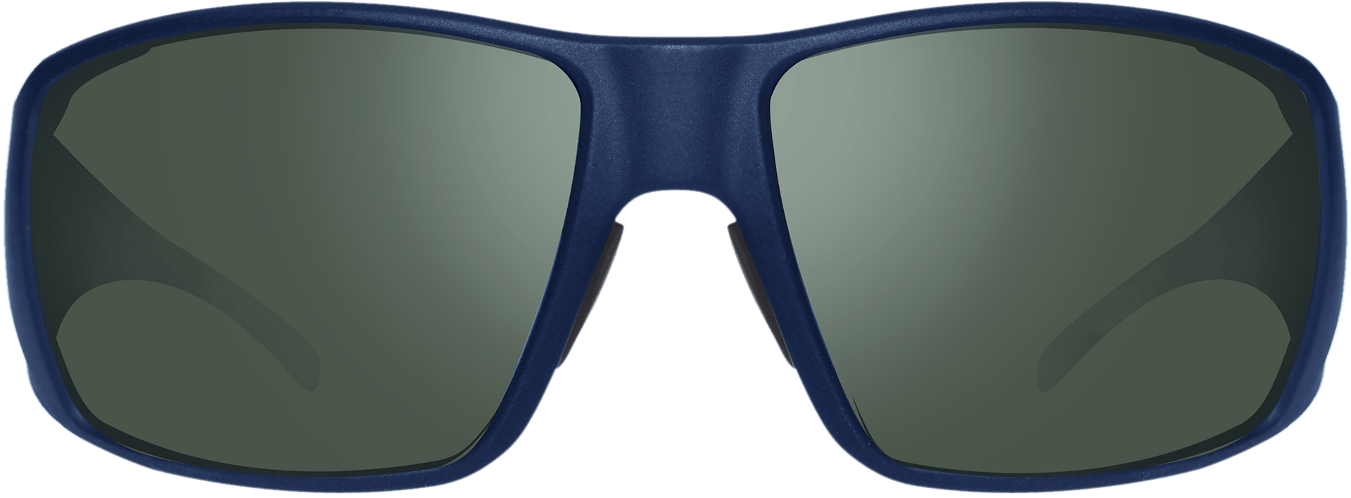 A pair of black framed sunglasses with green mirrored lenses.
