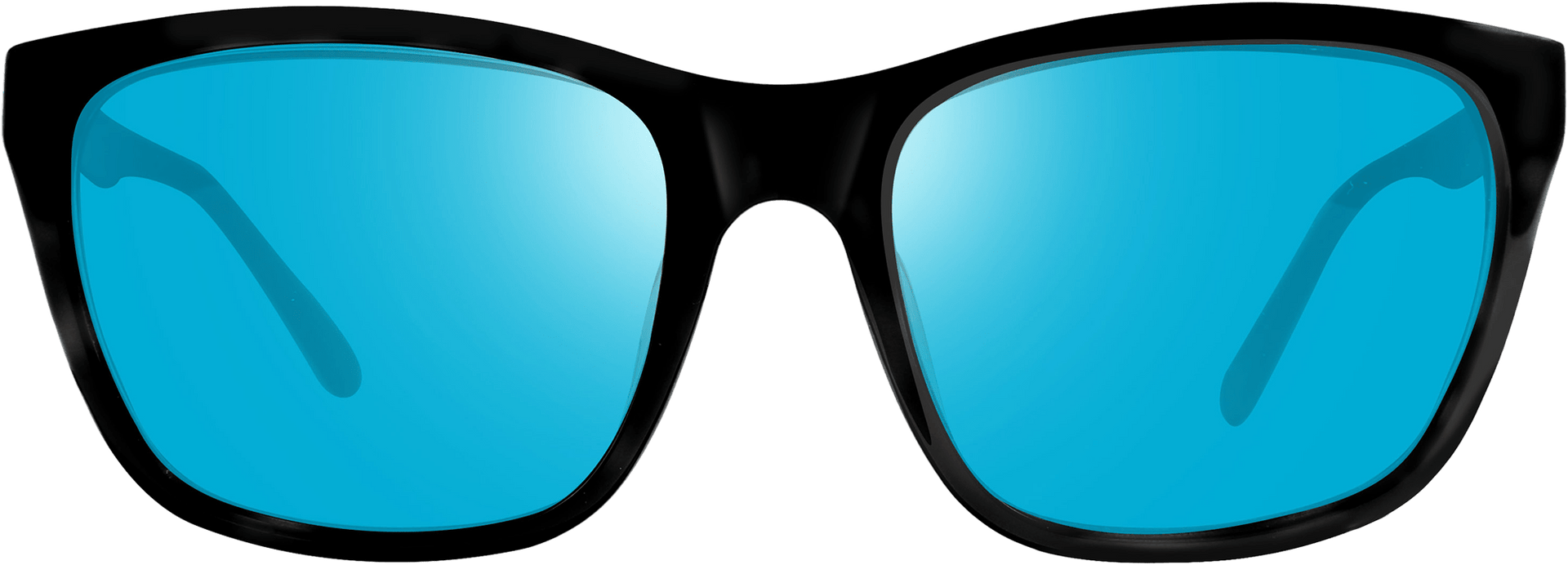 A pair of sunglasses with a patterned frame and dark lenses.