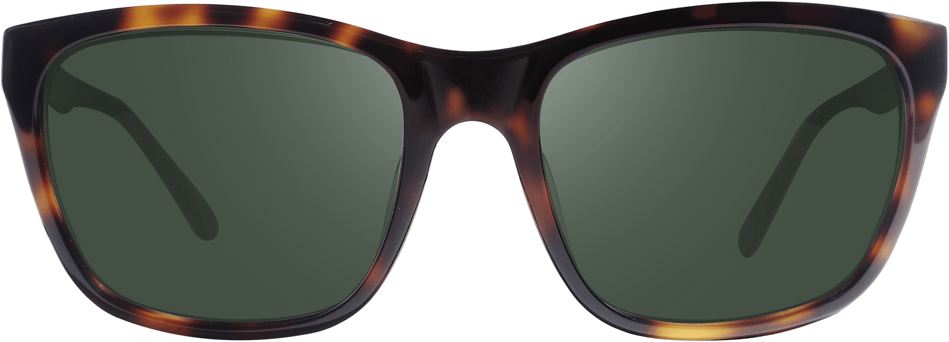 A pair of sunglasses with a patterned frame and dark lenses.