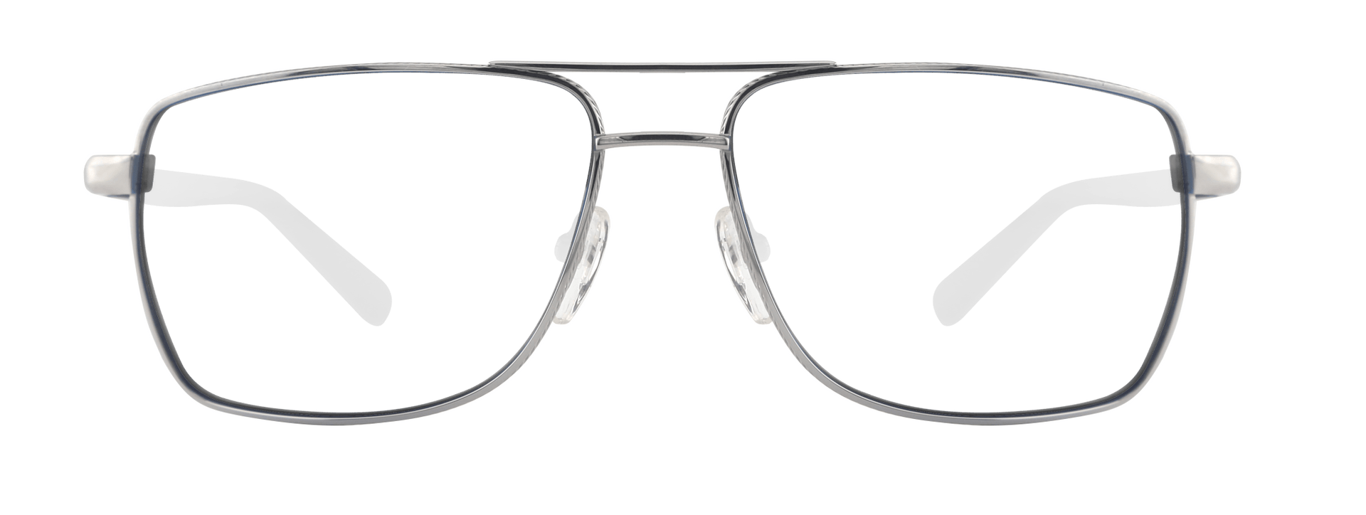 Sunglasses with green lenses and silver frame on a white background