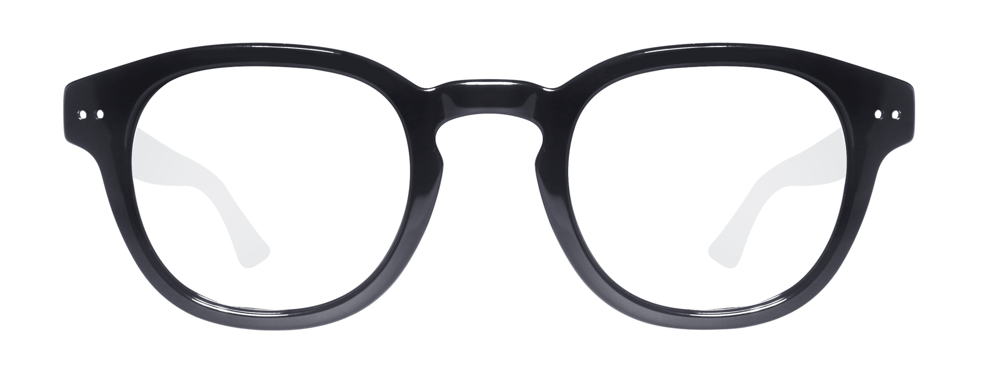 Sunglasses with black frames and green lenses on a white background