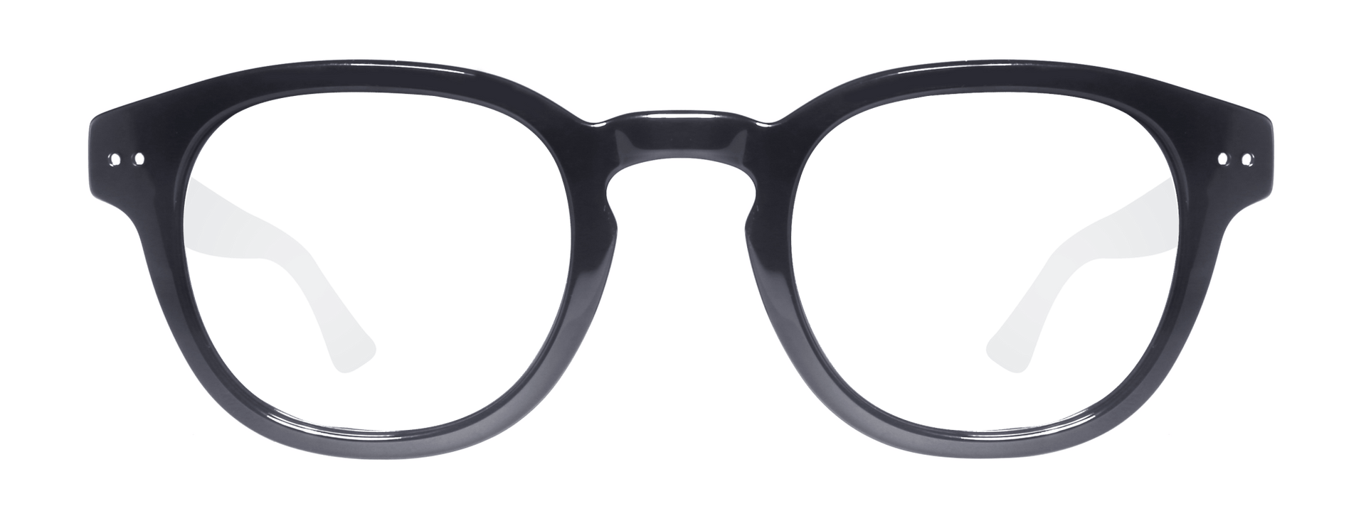 Sunglasses with dark green lenses and black frames on a white background