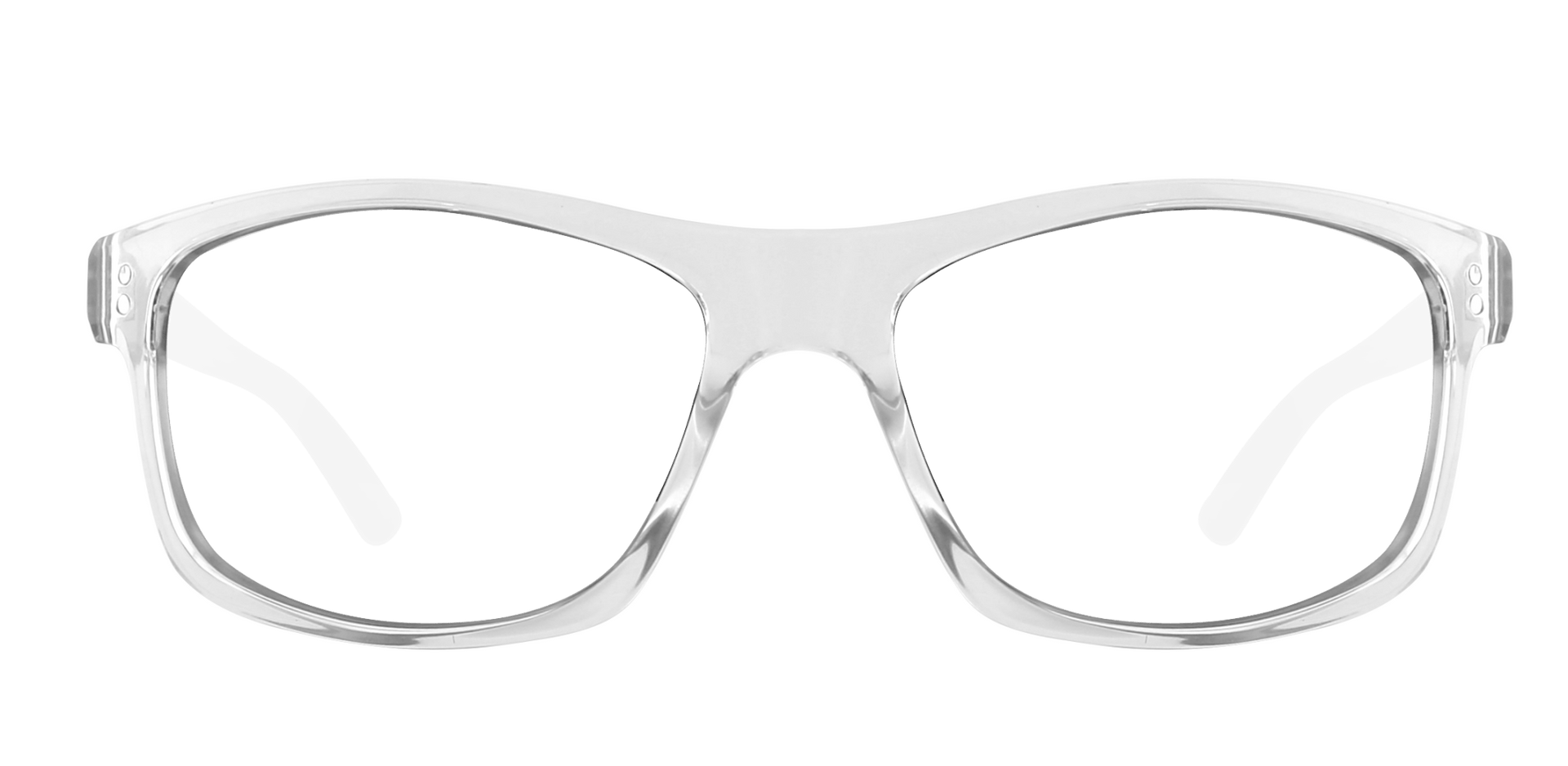 Sunglasses with green lenses and clear frame on a white background