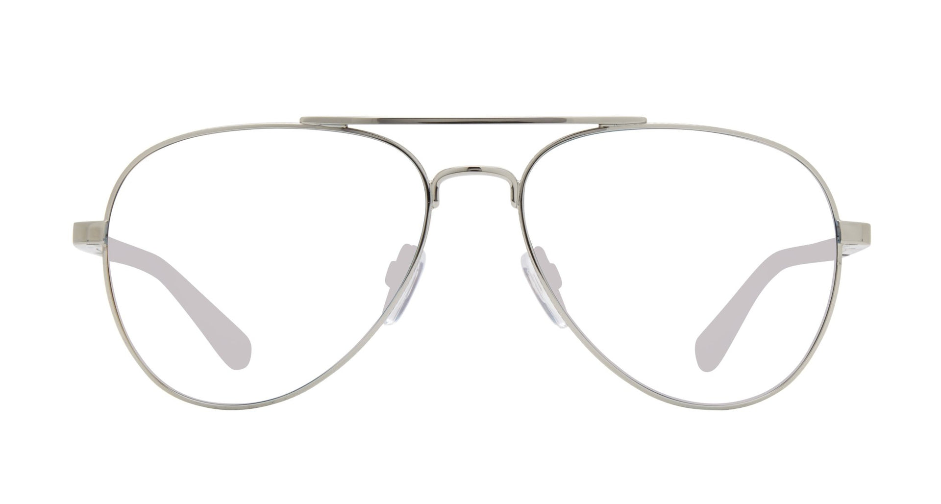 A pair of metal framed eyeglasses with clear lenses and anti-reflective coating