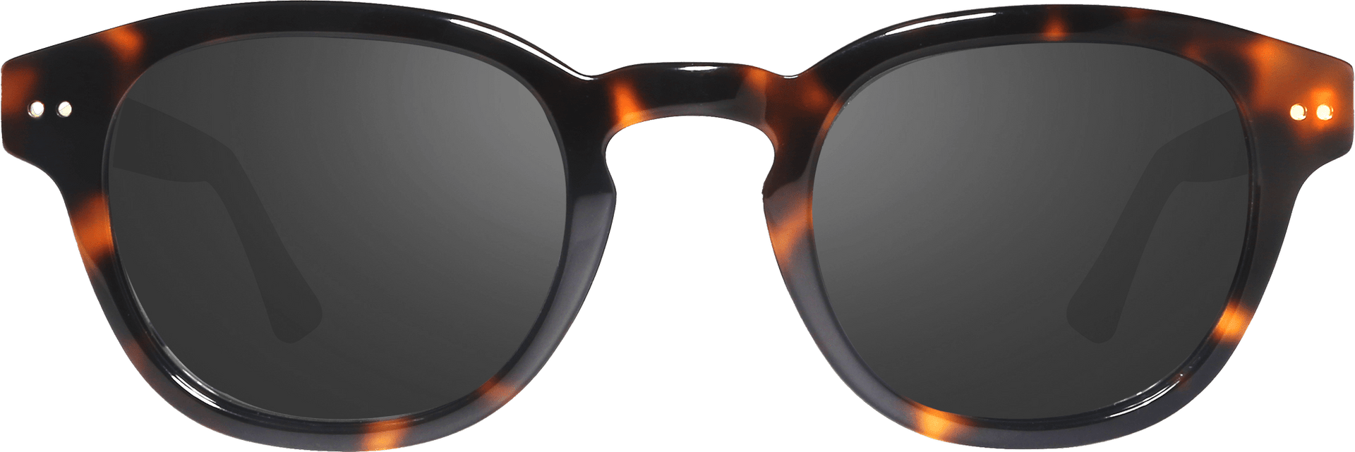 Sunglasses with tortoiseshell frame and dark lenses on a white background