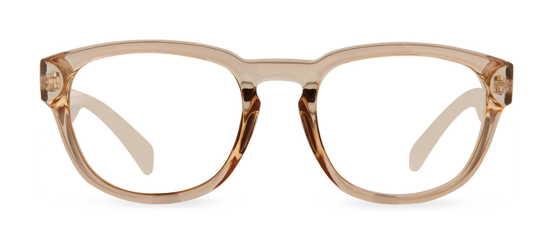 Keyhole bridge square polarized prescription sunglasses with clear tan frames