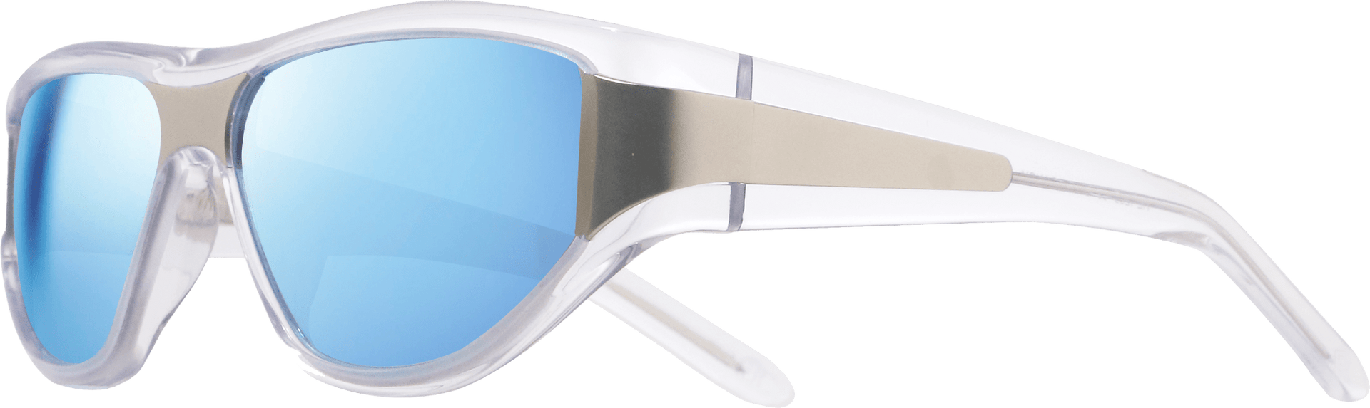 Sunglasses with blue lenses and white frame on a white background