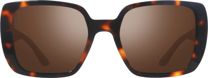 Sunglasses with tortoiseshell frame and brown lenses on a white background