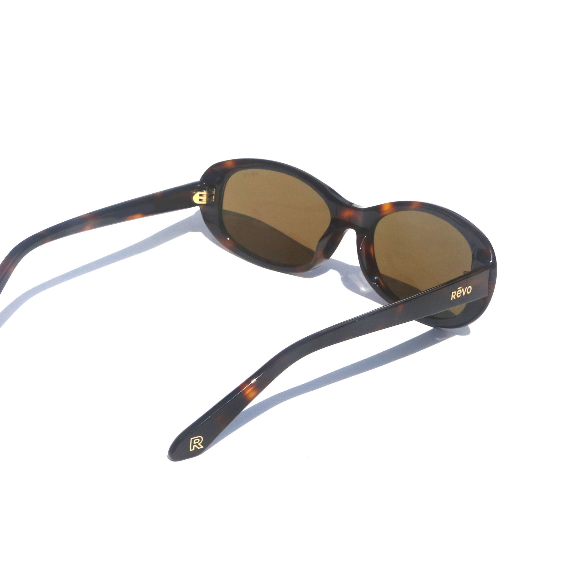 Sunglasses with tortoiseshell frame and brown lenses on a white background