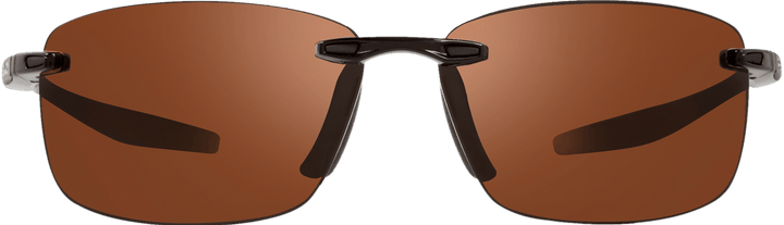 Rimless blue sunglasses with polarized lenses and a metallic frame.