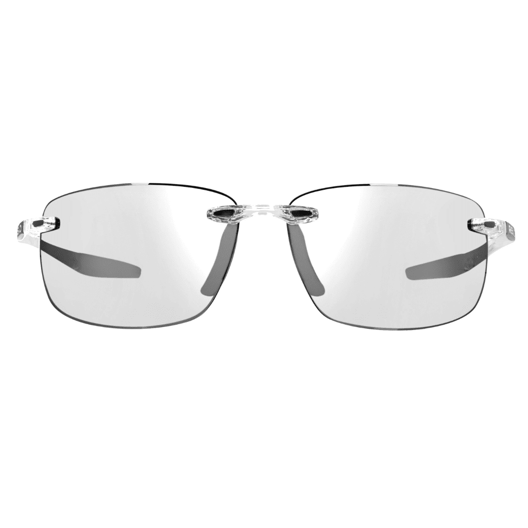 Descend N rimless sunglasses with wide rectangular mirrored lenses and a clear nose bridge
