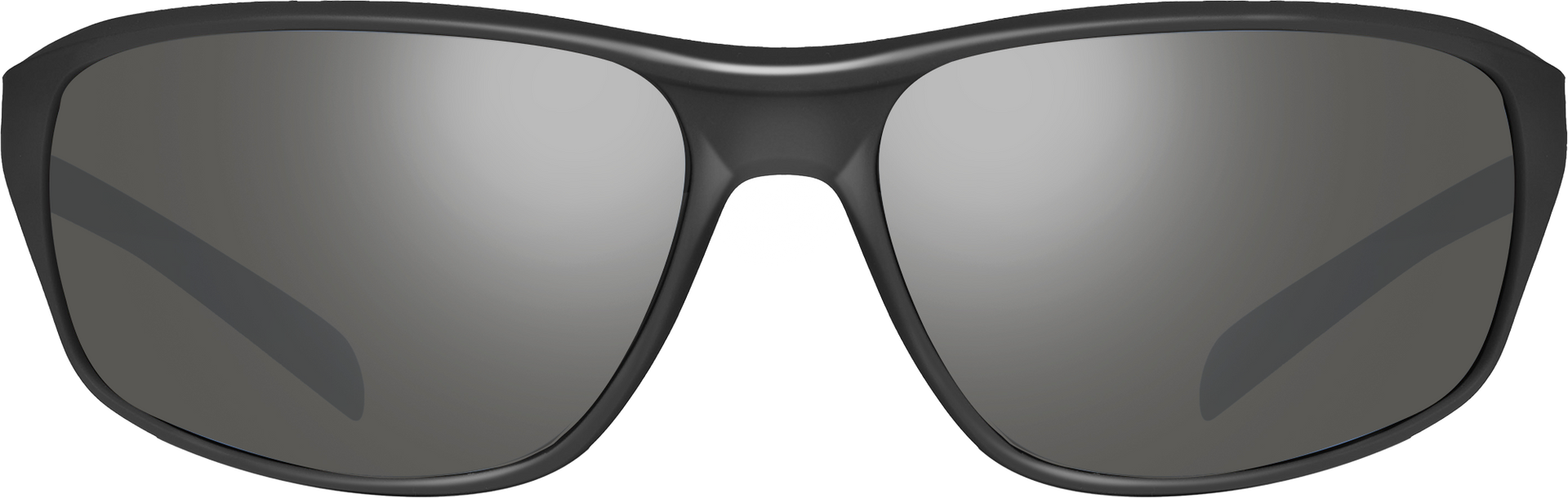 Black sunglasses with dark lenses on a white background