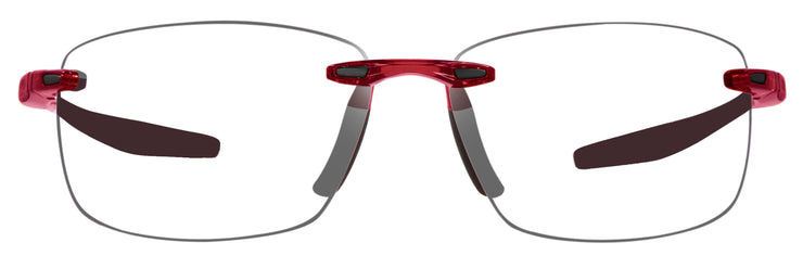 Rimless prescription sunglasses with clear red frame
