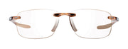 Rimless prescription sunglasses with clear pink frame