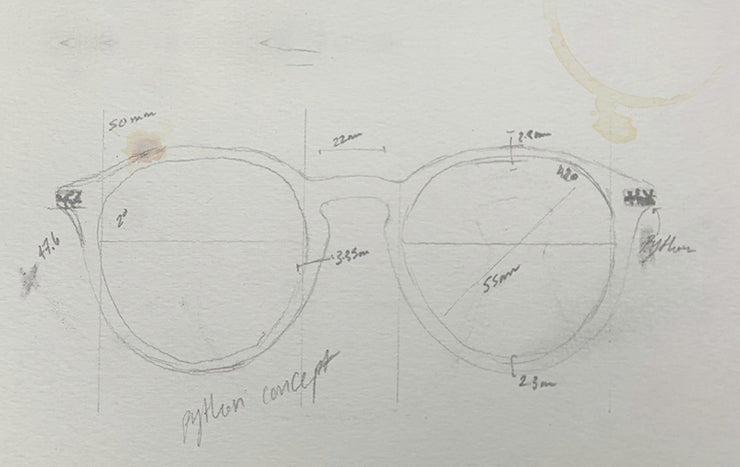 Sketch of round sunglasses with keyhole bridge