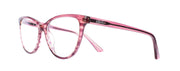 Side view of cat eye blue light blocking glasses with pink frame